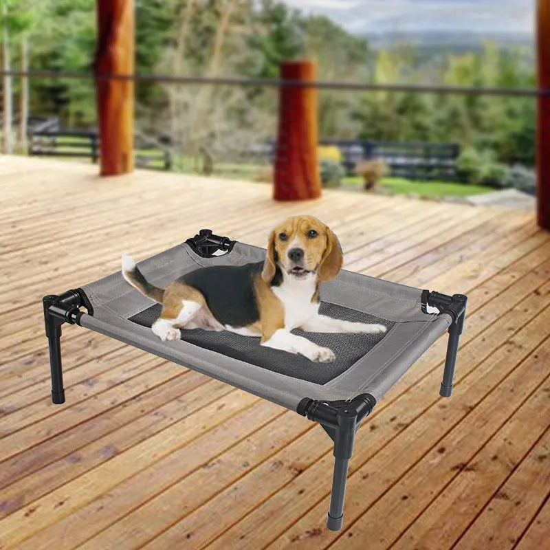 Portable outdoor pet bed with removable oxford cloth cover and steel frame measuring 55cm long