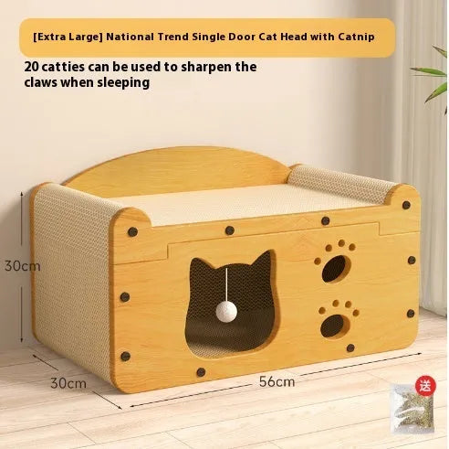 Corrugated paper double layer cat house with double ball design and two entrances