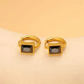 Square zircon stainless steel geometric earrings with round ring elements in white, black or green colours
