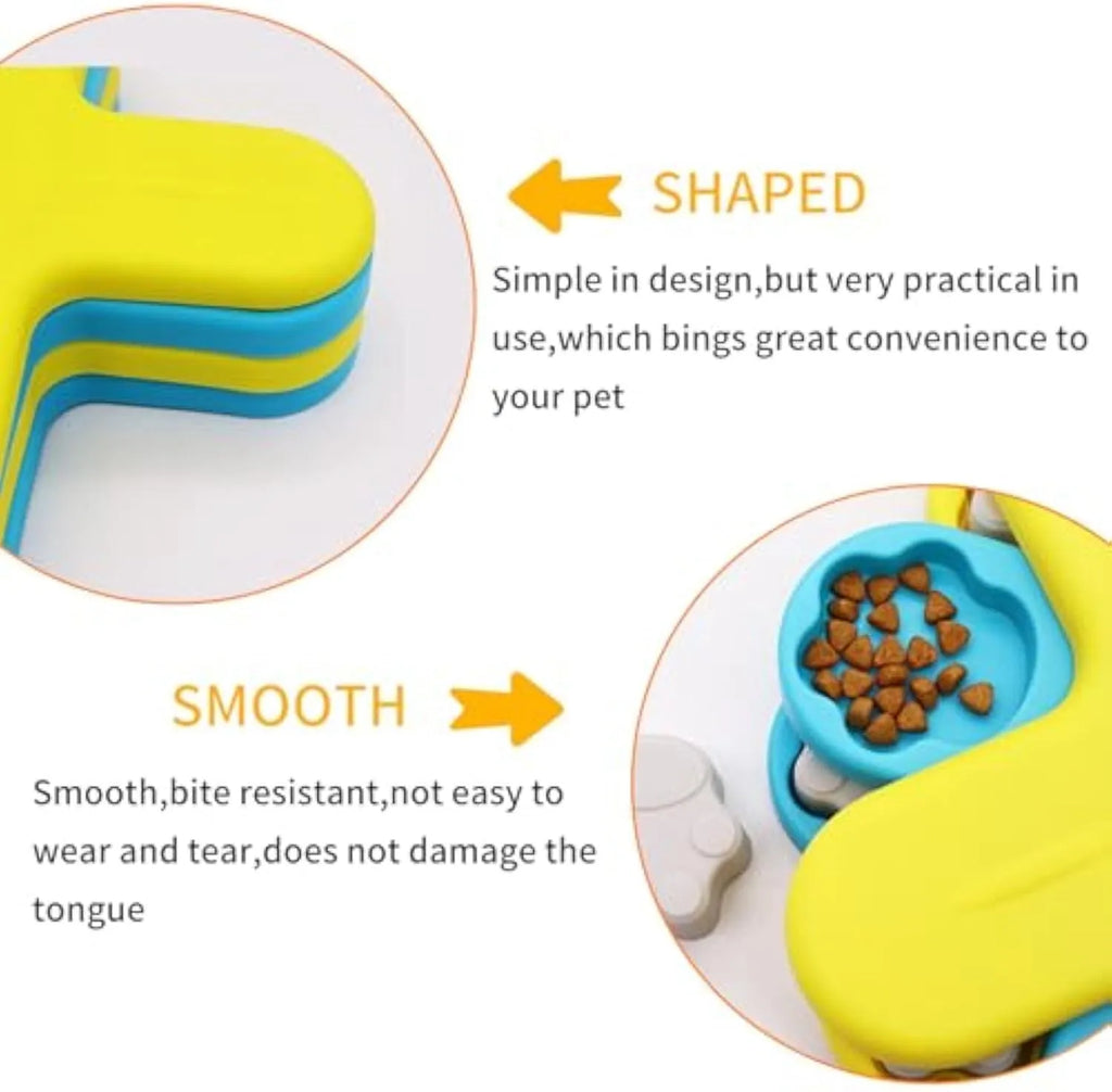 Yellow three-layer rotating dog puzzle feeder with anti-slip base for interactive feeding
