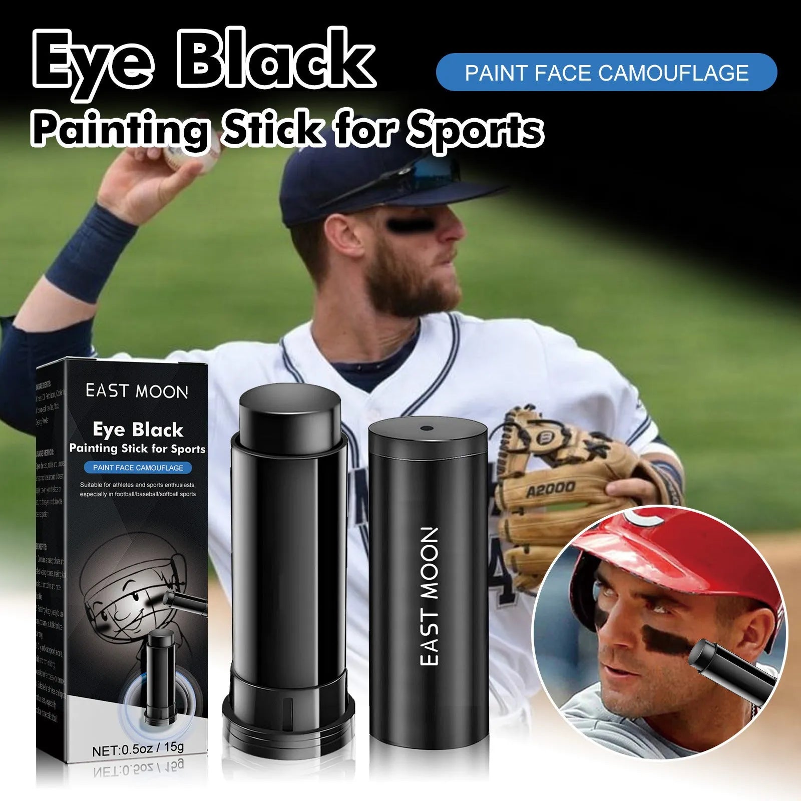 Sports eye black paint stick 15g in black for athletic marking with 8.6cm packaging