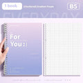 Removable coil notebook with gradient coloured cover in blue, showing coil binding and wood-free paper pages