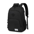 Grey and black lightweight backpack with USB charging port showing 32x15x46cm dimensions.