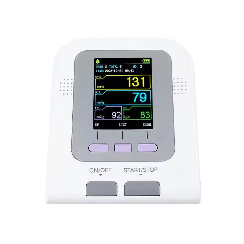CONTEC08A Vet digital blood pressure monitor with colour screen and animal cuff on a table.