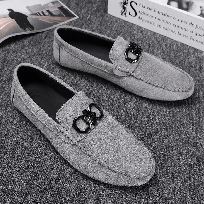 Men's black and grey suede casual shoes with leather upper and rubber sole