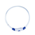 USB rechargeable LED dog collar glowing blue with adjustable TPU strap and ABS light housing