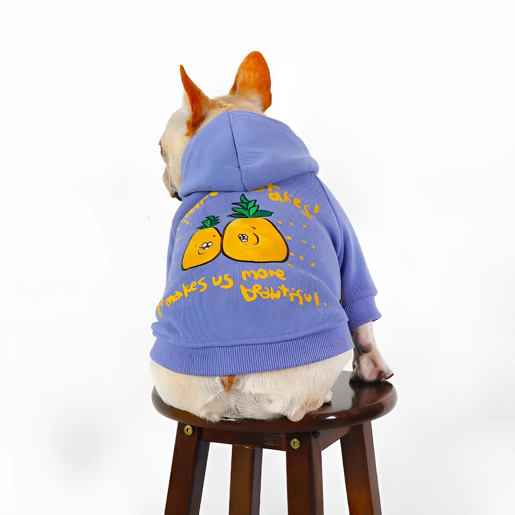 Blue and purple cartoon printed cotton pet hoodie for dogs and cats in winter