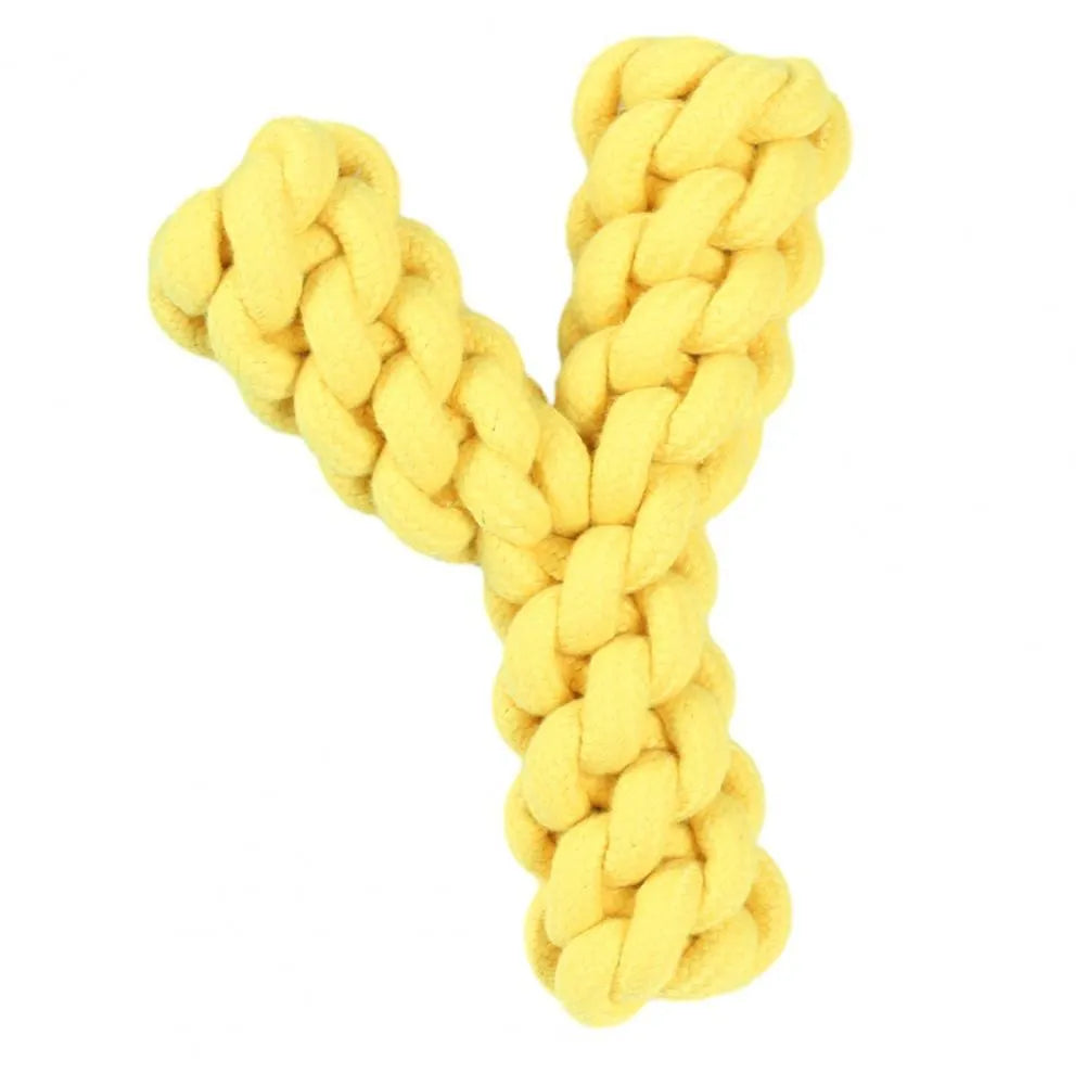 Blue Y-shaped cotton rope dog chew toy for large dogs showing dental health design