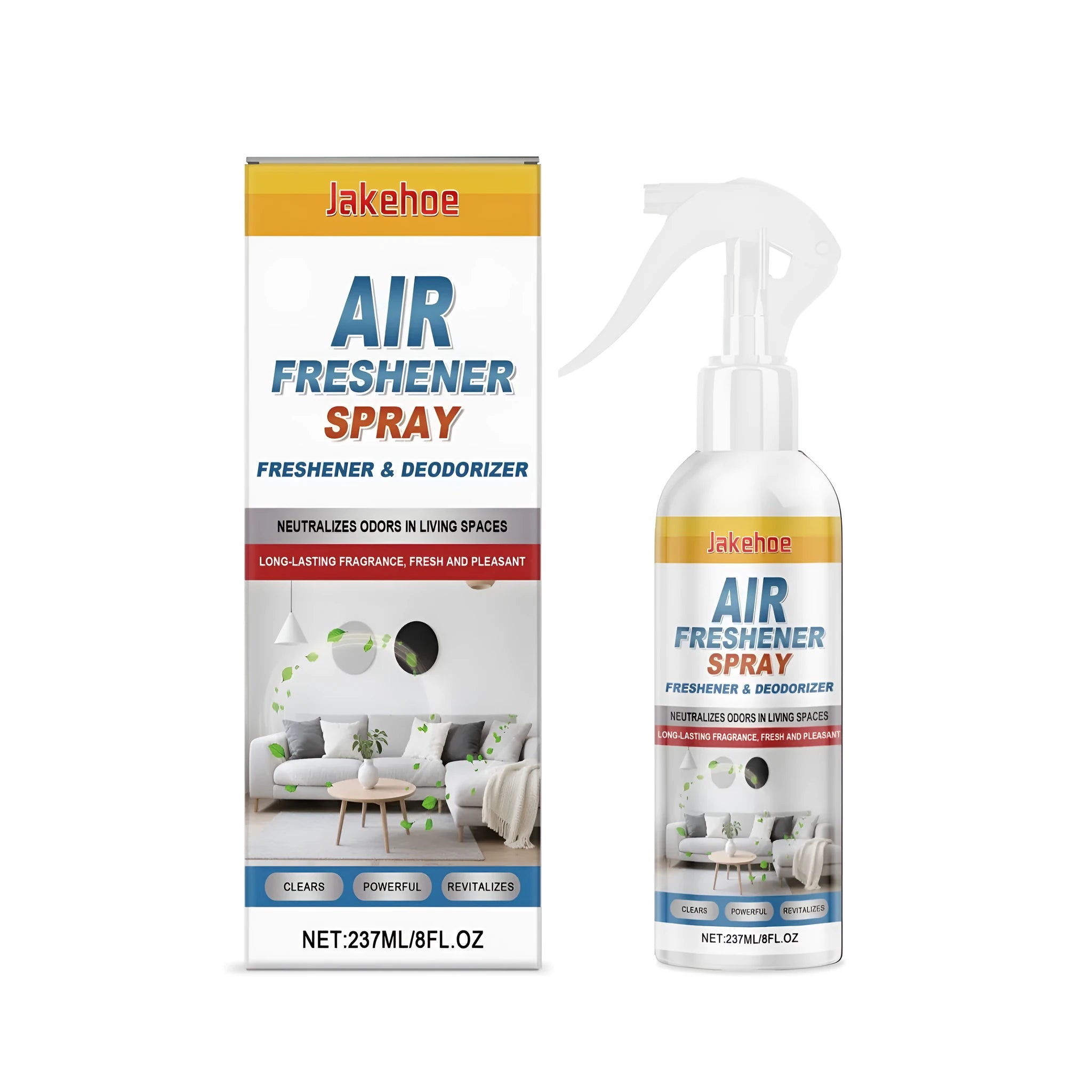 237ml clear bottle of pump-action air freshener spray with menthol formula on a white background
