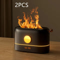 Black simulation flame USB humidifier with colour changing LED light on a desktop
