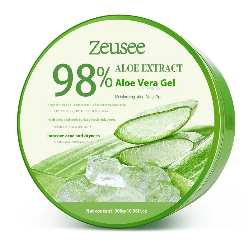 300g tub of aloe vera gel for acne control and hydration with a small white scoop on top.
