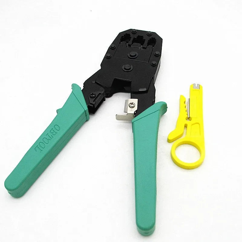 Network cable crimping pliers with RJ45 and RJ11 heads, rubber handles, 160mm length