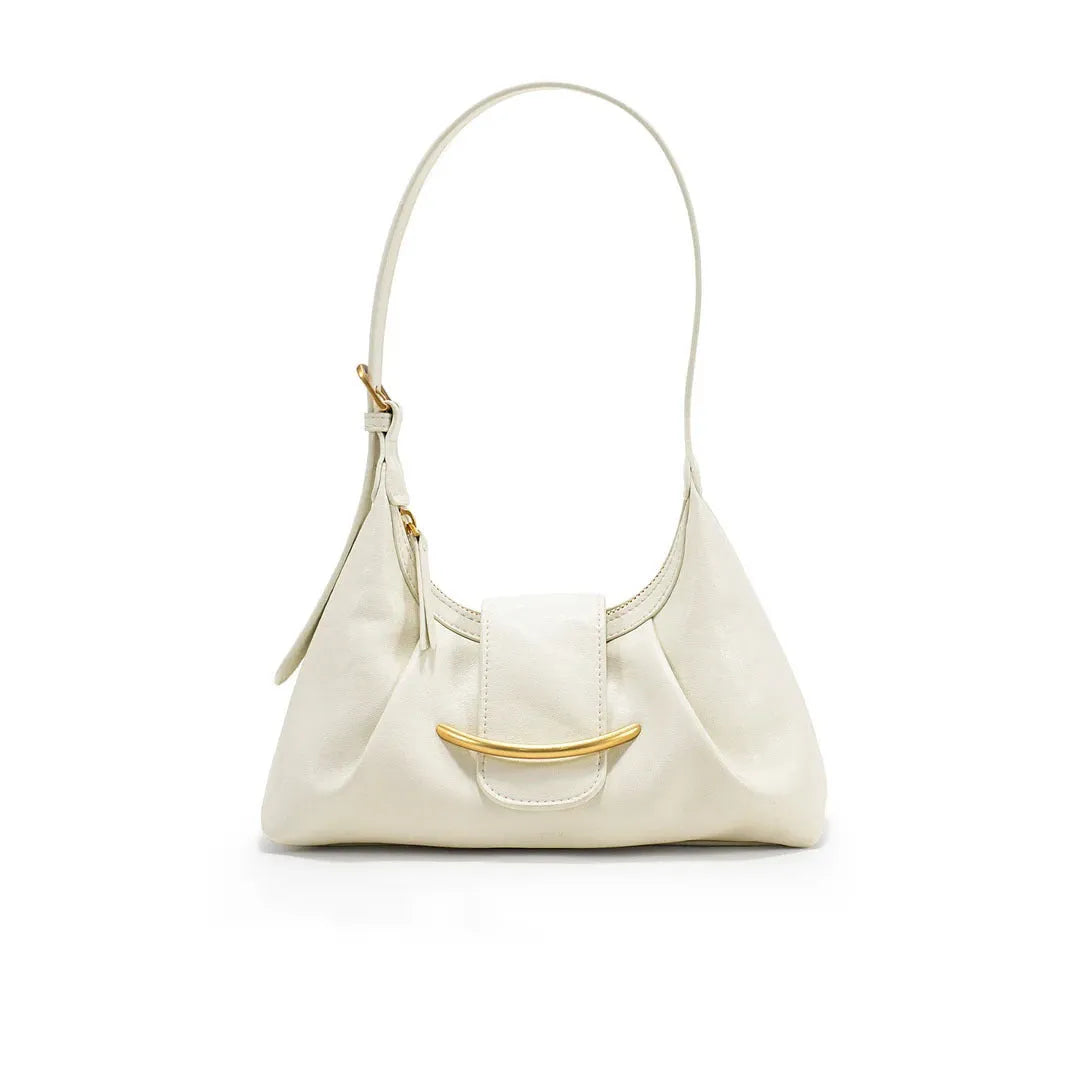 Genuine leather crossbody tote bag for women in beige, 26x11x20.5cm, with sandwich pocket and sewing line details