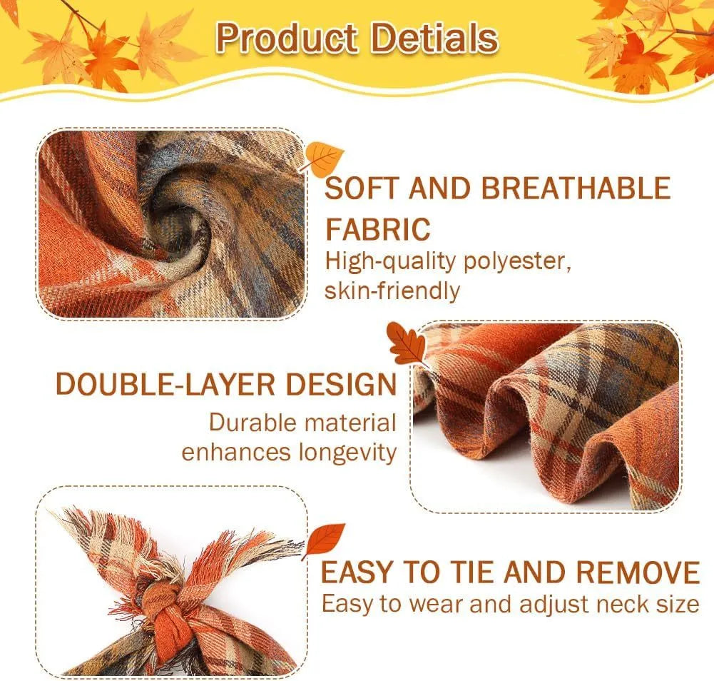 Autumn plaid dog bandana with tassel edges in seasonal colours