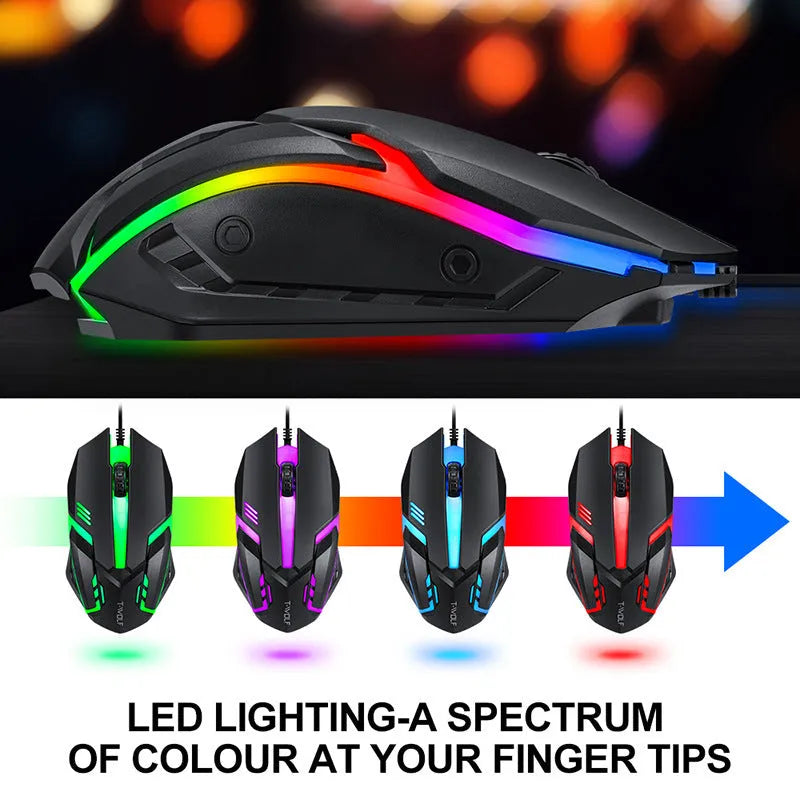 Thunder Wolf T800 four-piece gaming set with luminous keyboard, mouse, headset and mouse pad