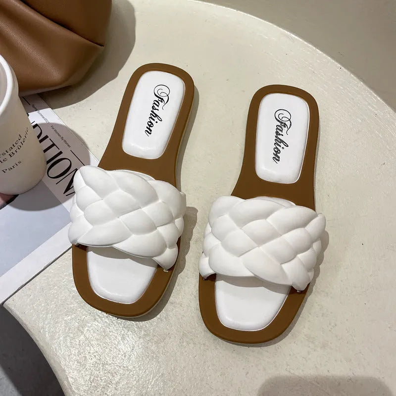 Women's plaid pattern beach sandals with anti-skid thick PVC soles in four colour options
