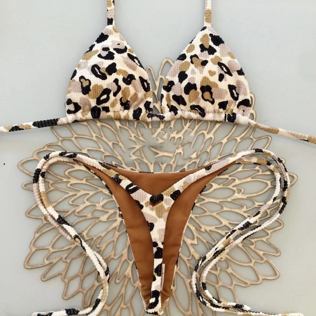 Women's printed bikini swimsuit in briefs style with cotton lining, shown in colour RT2110