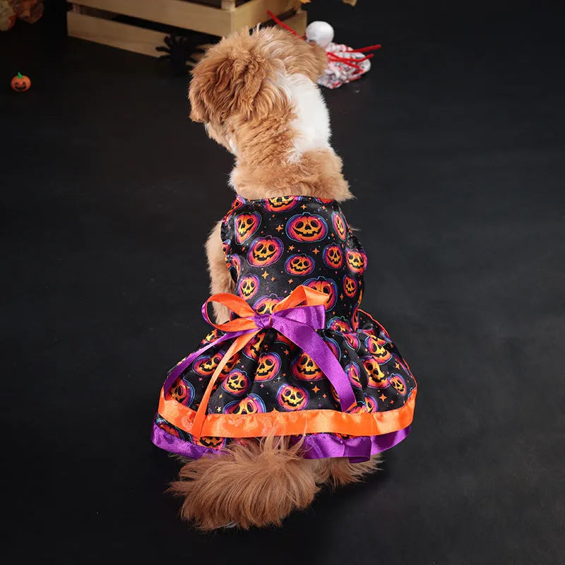 Halloween dog skirt with colourful pumpkin or skull design in polyester