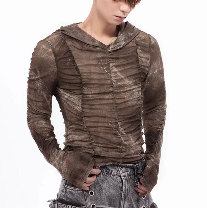 Boy's light blue pleated ice silk polyester bottoming shirt laid flat, showing youthful style and Asian sizing tags.