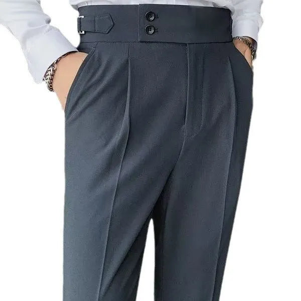 Autumn retro high waist straight casual trousers in cotton blend fabric, available in four pure colours