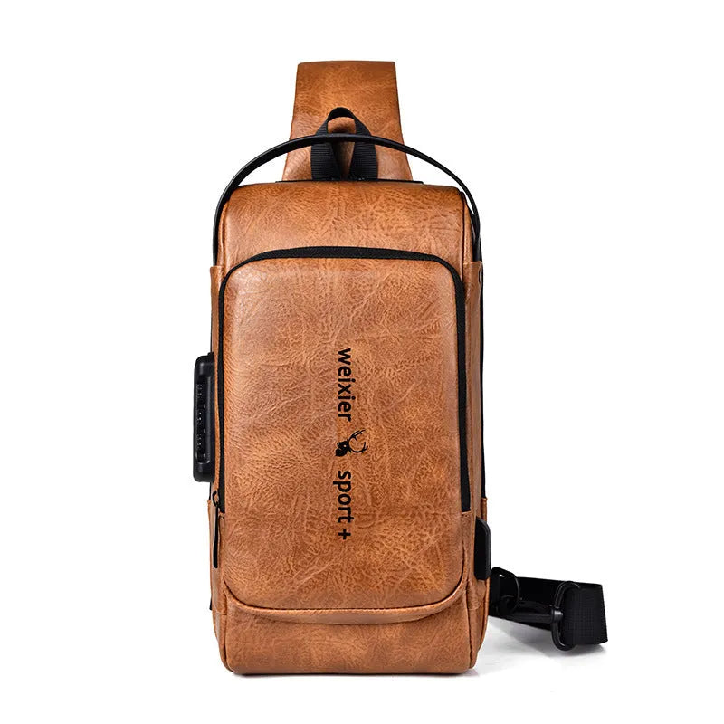 Retro casual shoulder messenger bag for men in dark brown with flap-over closure and adjustable strap