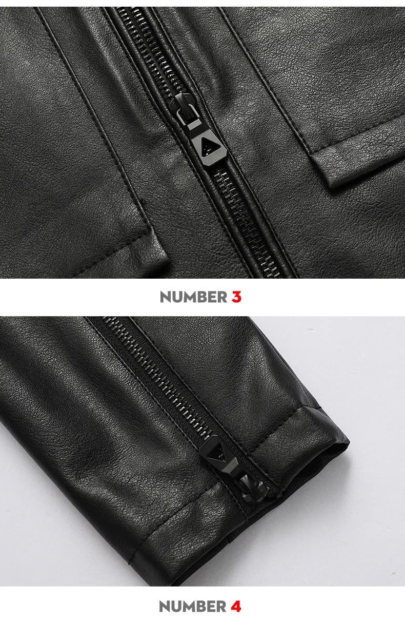 Men's slim lapel casual leather jacket in black, artificial leather, spring autumn outerwear
