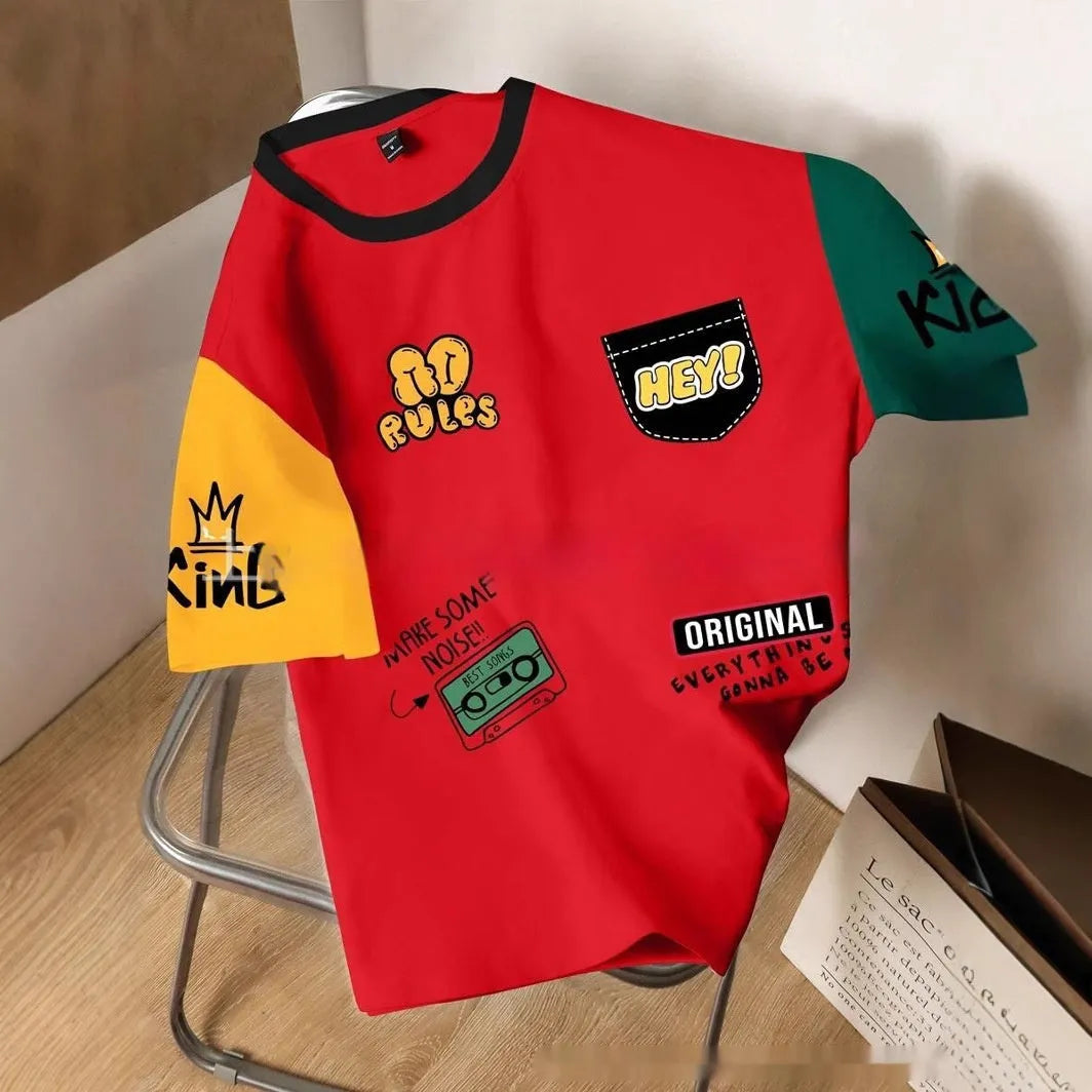 Men's loose-fit casual t-shirt with digital print letter pattern in a trendy colour combination.