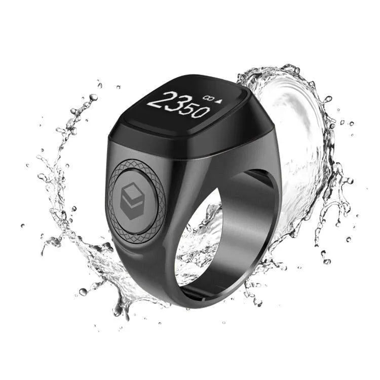 Zikr1 metal smart ring for Tasbih counting with OLED display, shown in silver colour.