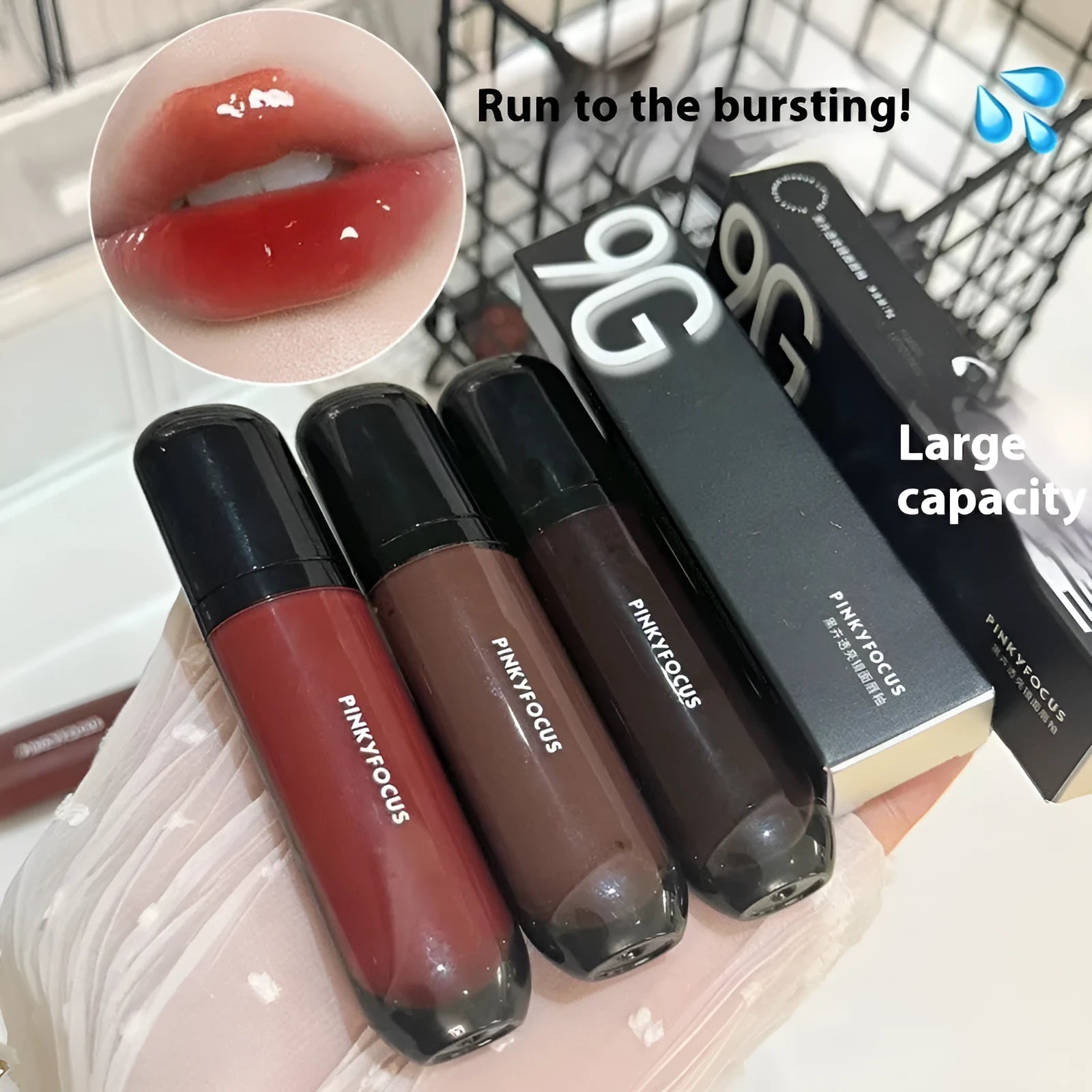 Black Shiny Mirror Lip Lacquer in six colour variants including Black Tomato and Black Orange Brown
