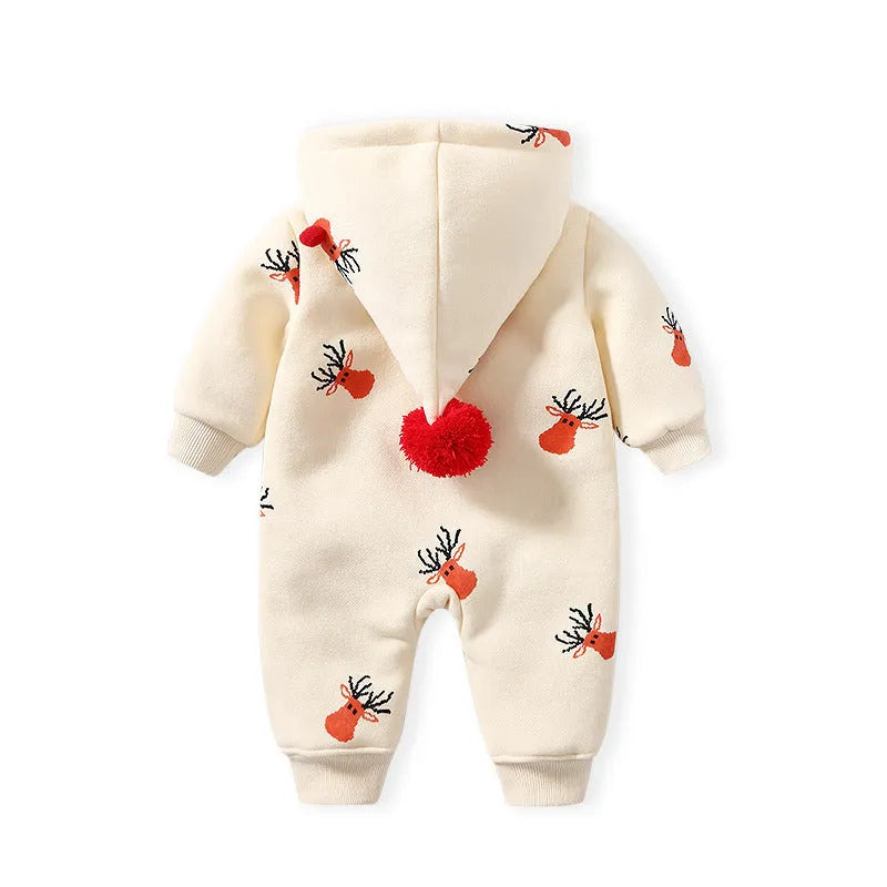 Khaki baby insulated crawling suit with Christmas moose print pattern, cotton Korean style design