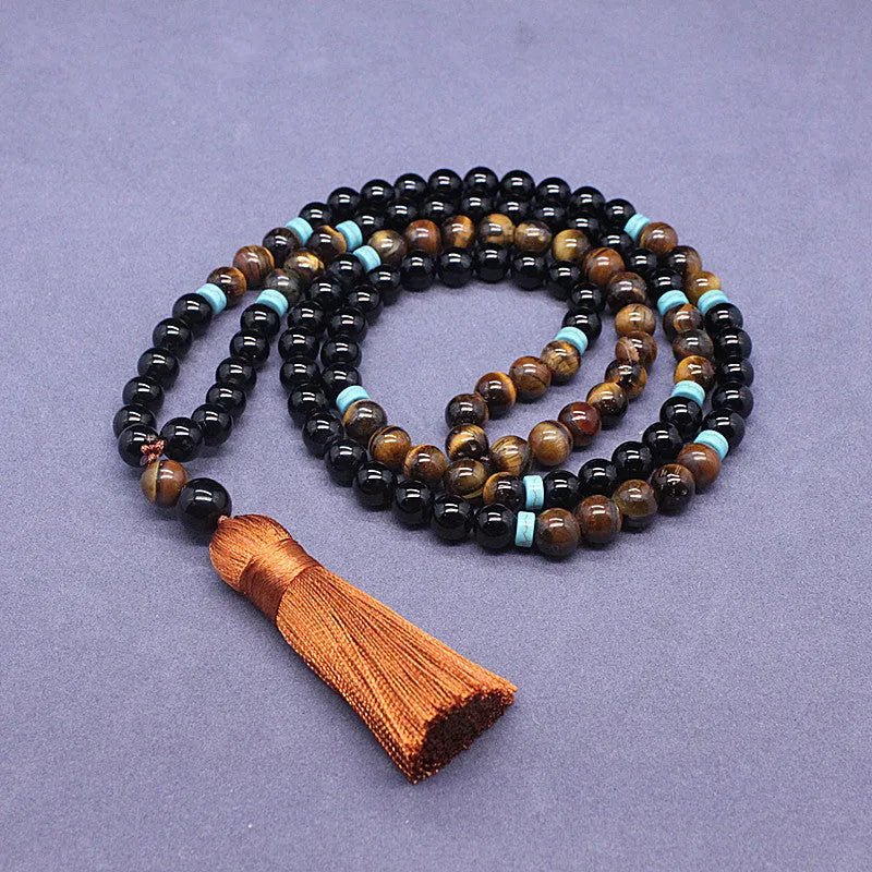 Black agate tiger pendant necklace with matching agate bracelet geometric jewellery set