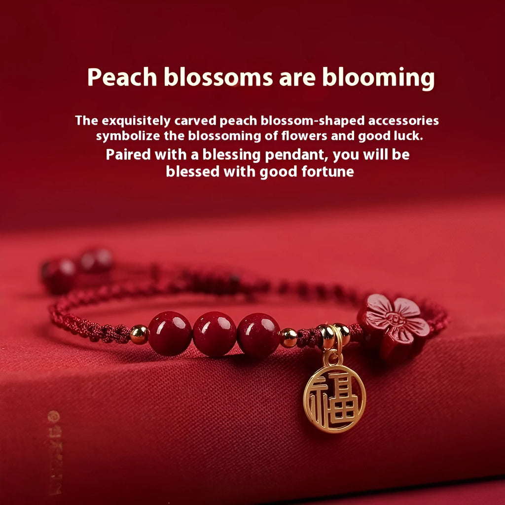 Cinnabar ethnic bracelet with braided rope strap and blessing charm for exam luck symbolism