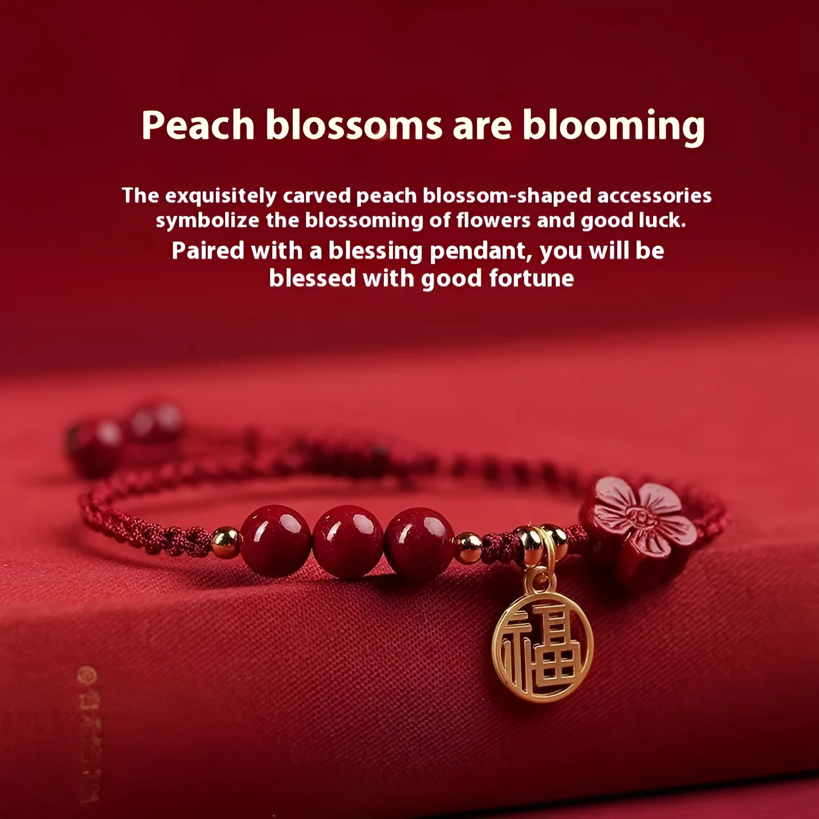 Cinnabar ethnic bracelet with braided rope strap and blessing charm for exam luck symbolism