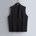 Men's loose-fit linen sleeveless vest in a solid colour on a hanger