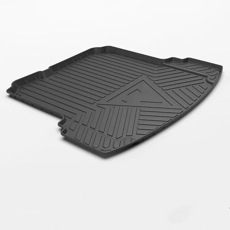 Black carbon fibre pattern TPE boot liner mat for car tailbox protection.