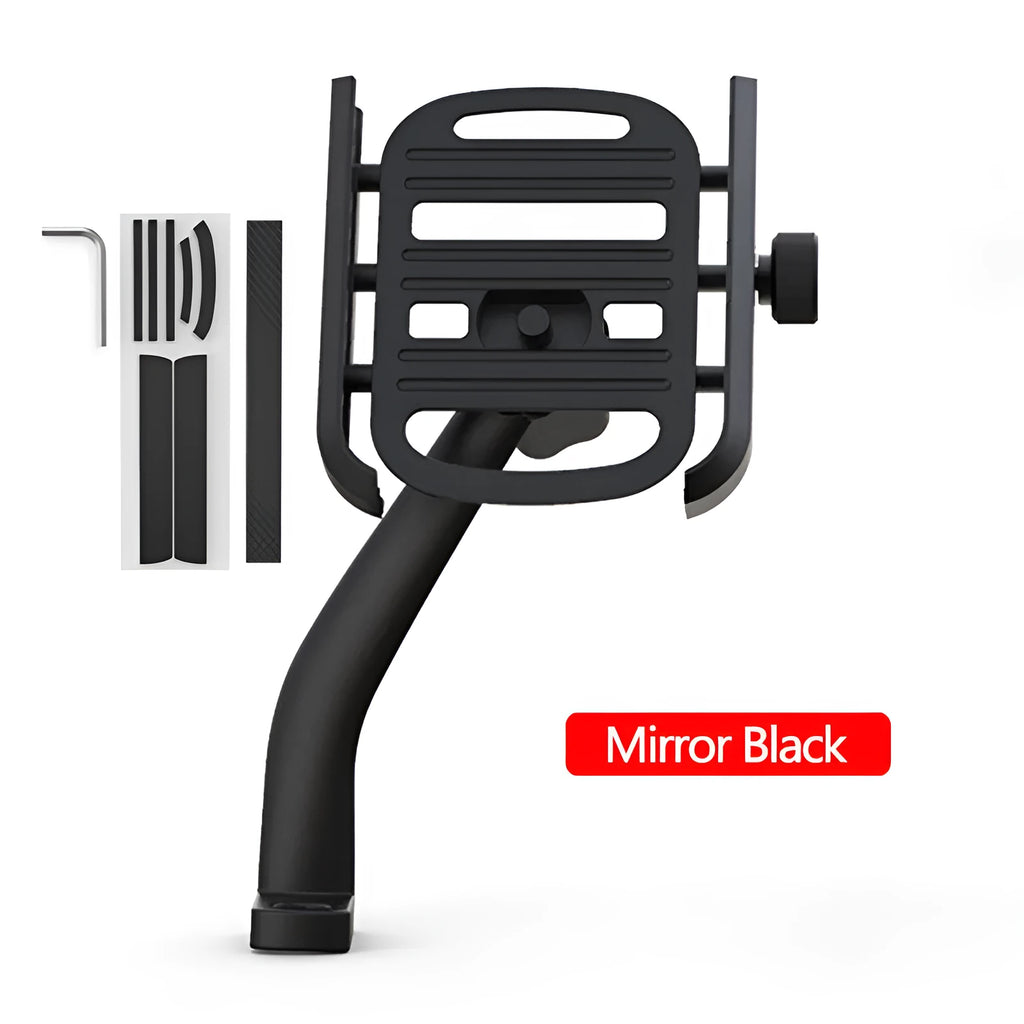 Aluminum alloy motorcycle bike phone holder with double adjustment joints attached to handlebar, blue finish