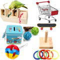 Wooden parrot foraging puzzle toy set with multiple pieces for bird training