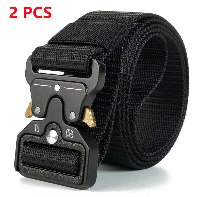 Men's thick canvas tactical belt with alloy release buckle in multiple colour options