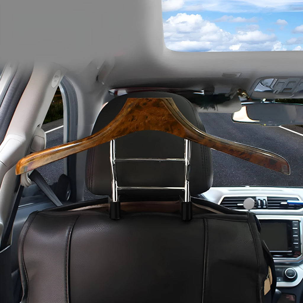Wood yellow stainless steel car mounted clothes hanger for suits shirts coats