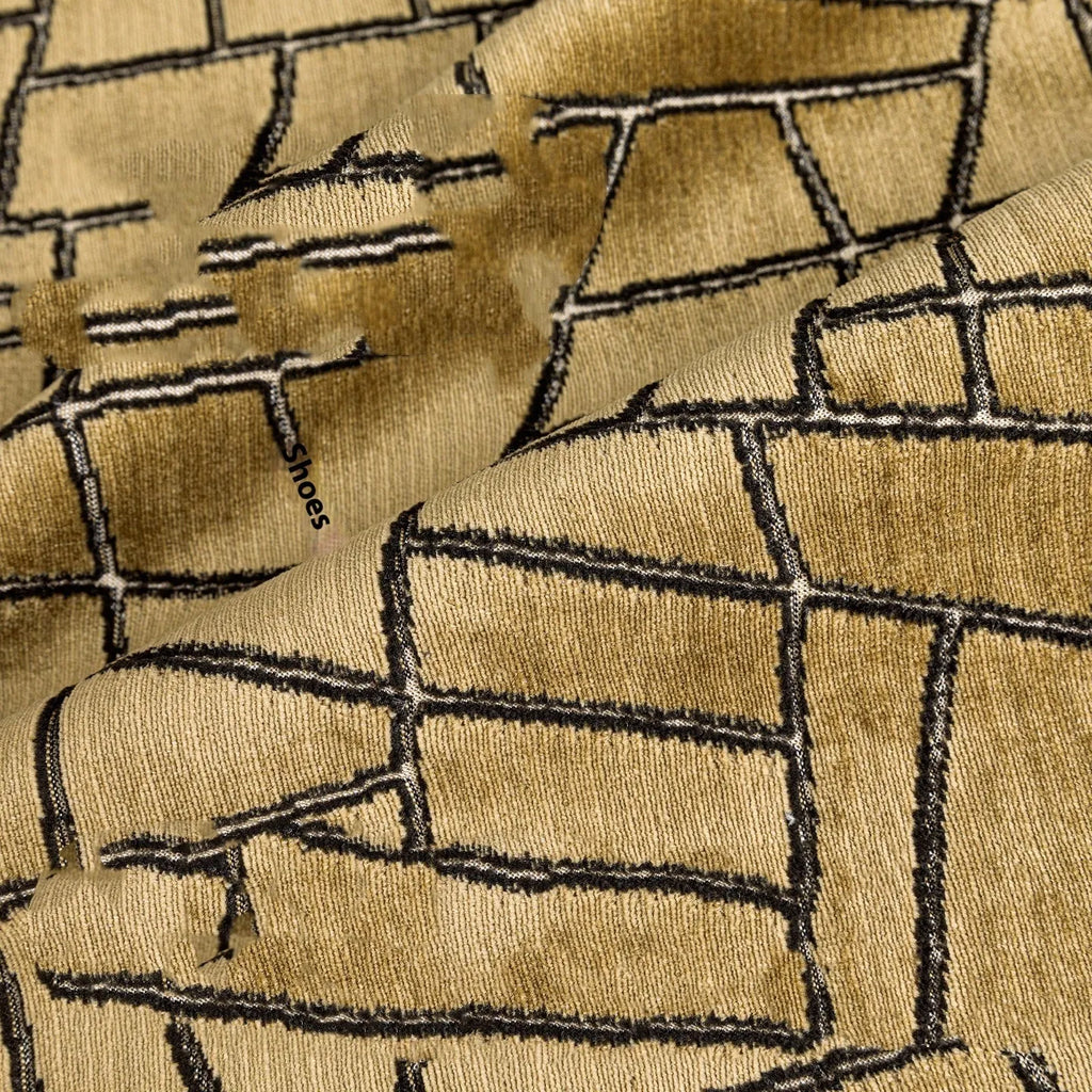 Gold geometric pattern polyester cushion cover showing three size options