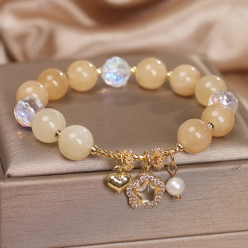 Super sweet mori style citrine bracelet with yellow natural stone pentagram pendant on surface