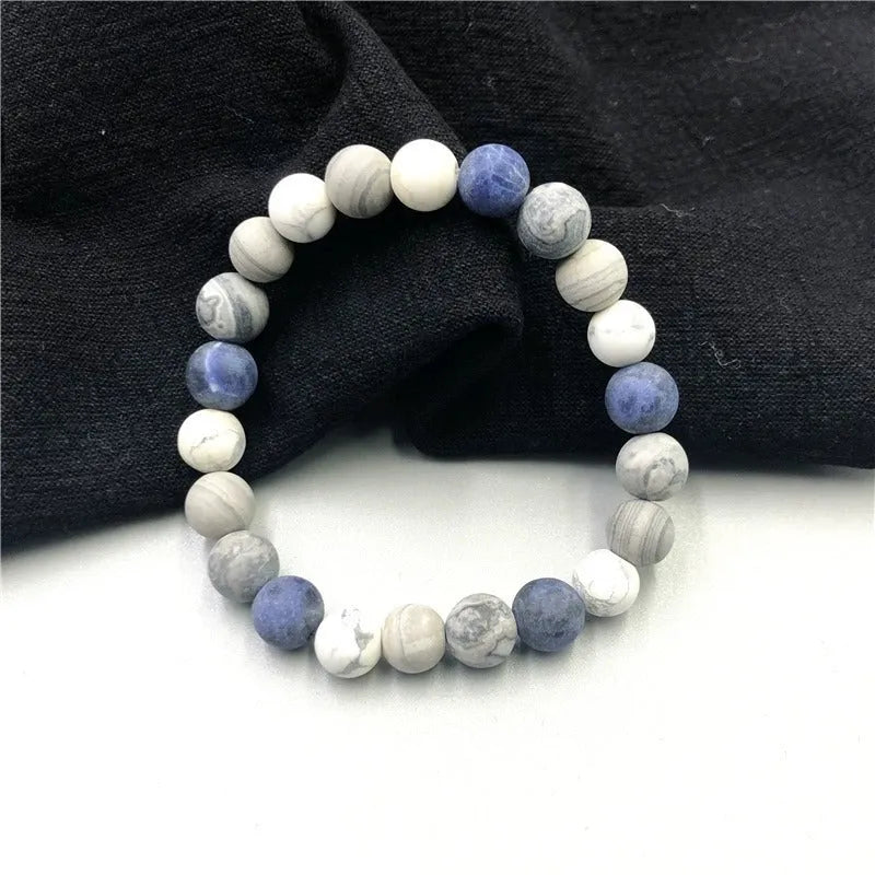 Handmade planet stone starry bracelet in U-shape with natural beads