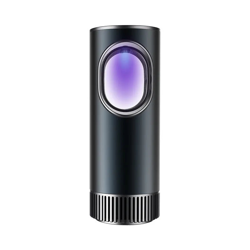 Black car air purifier with USB cable for vehicle cabin formaldehyde removal and negative ion generation