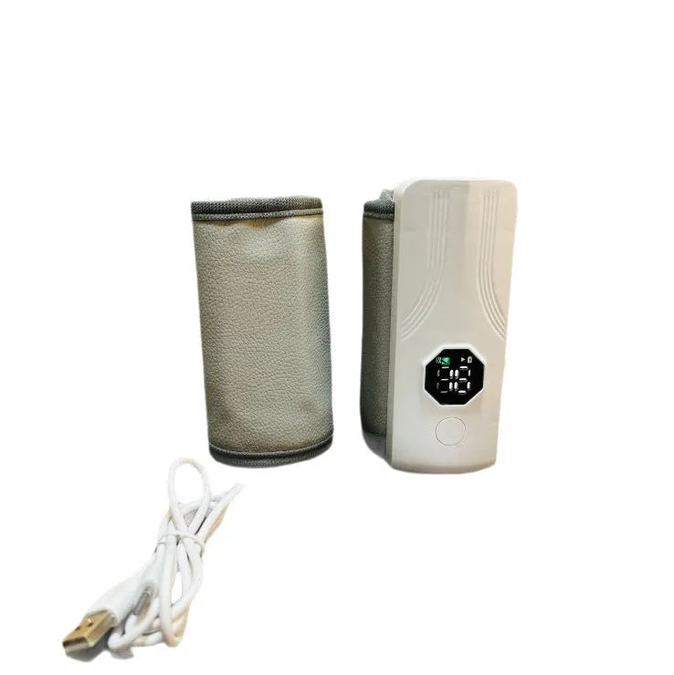 Grey and white car charger electric milk warmer for baby bottles with 12V plug.