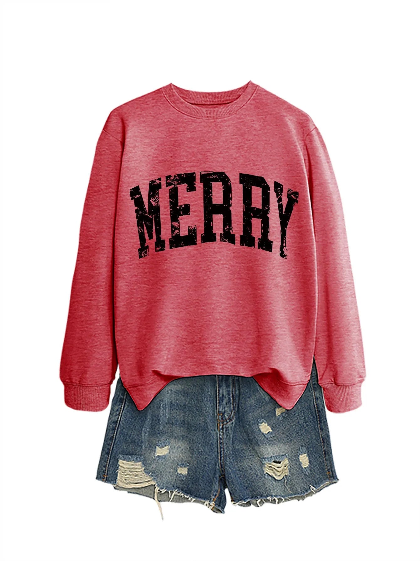 Cotton round neck long sleeve sweater for women in blue with white colour map