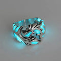 Adjustable metal ring with a luminous Chinese dragon pattern in antique silver blue and green.