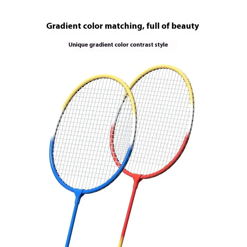 Ultra-light alloy badminton racket set showing blue and red split rackets