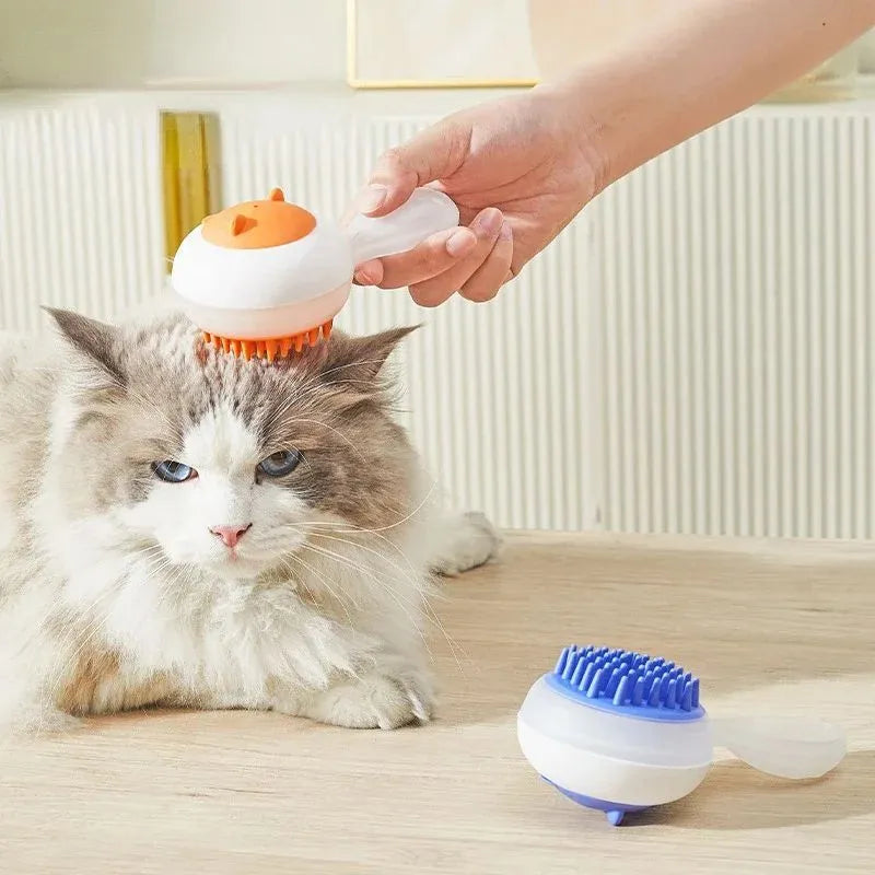 Automatic cleaning pet bath brush with soft gel massage head in blue and orange colour options
