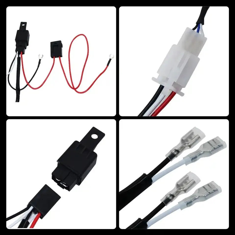 One-to-two LED work light wiring harness with 2m black silicone cable and two reverse connectors