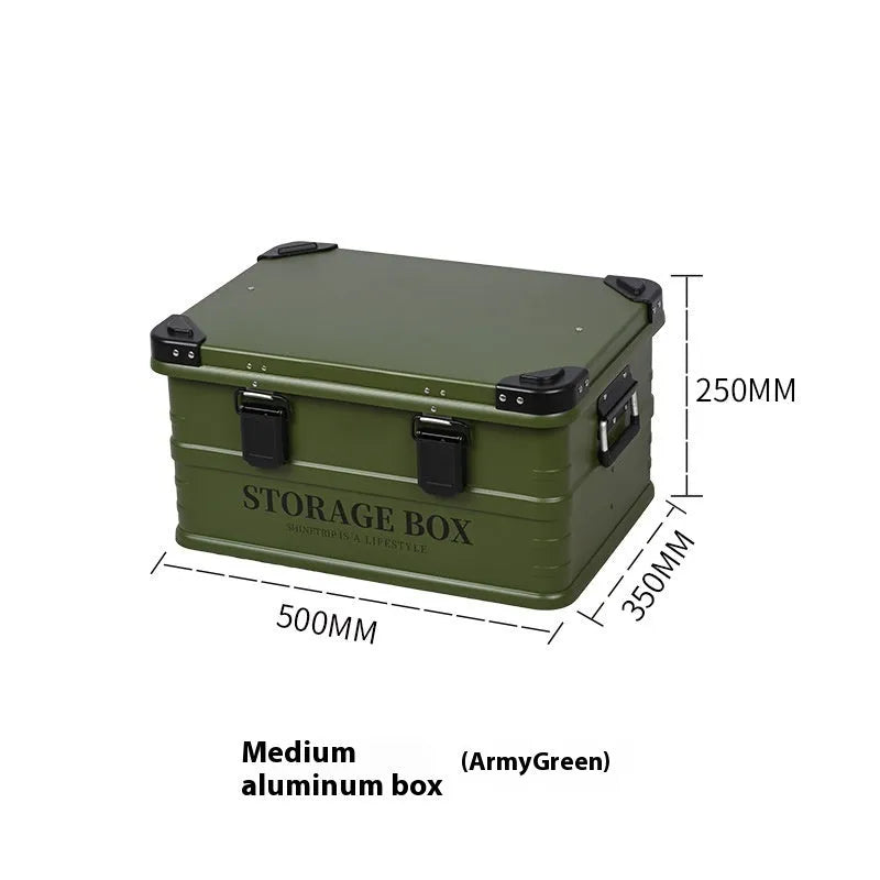 Waterproof plastic storage box for car boot organisation in army green colour with carry handle